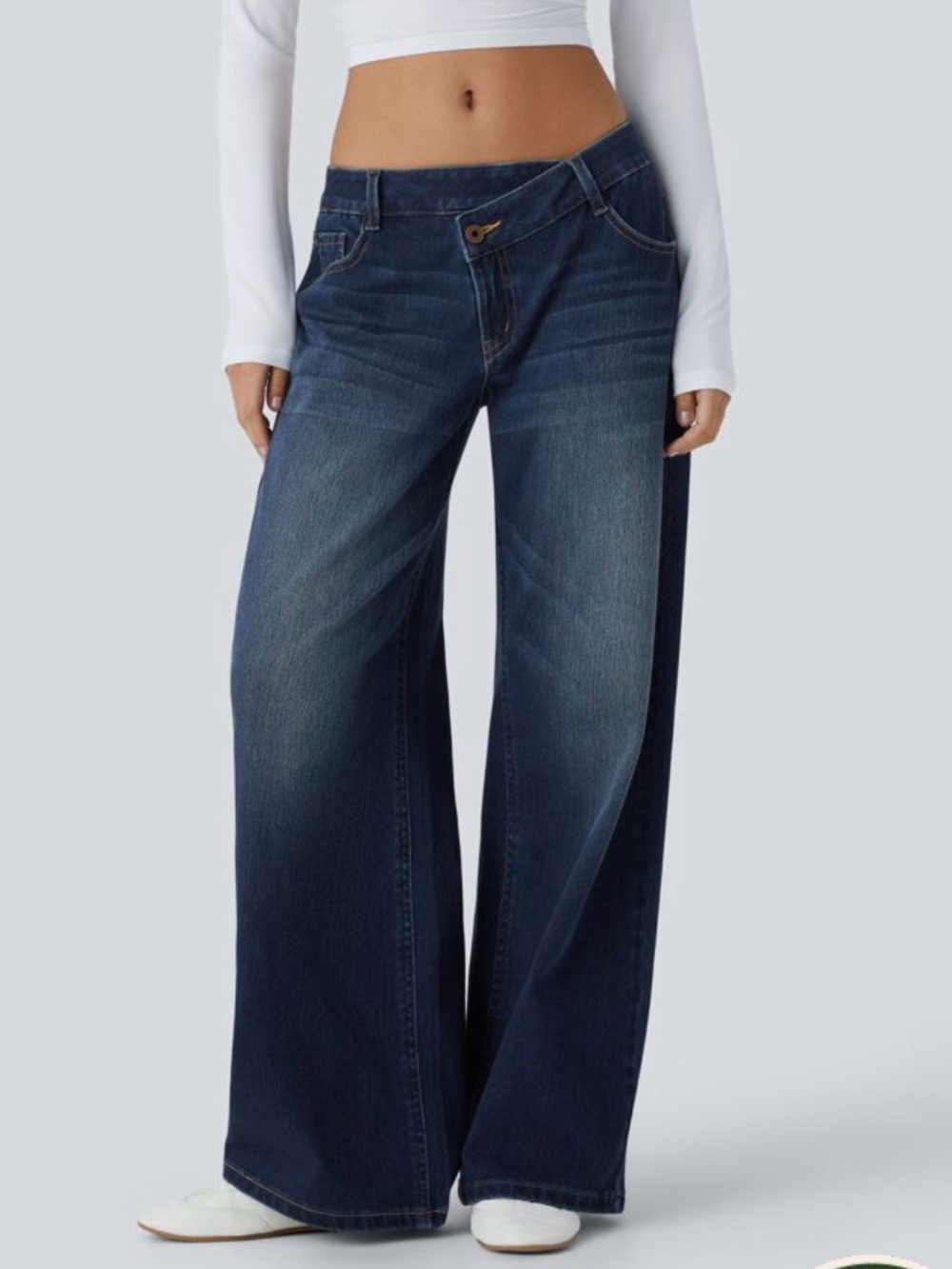 Halara Flex™ Asymmetric Low Rise Zipper Pockets Baggy Wide Leg.